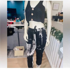 FP Beach Kai Black Cardigan Sweater crop Tank Button Detail Size S/P